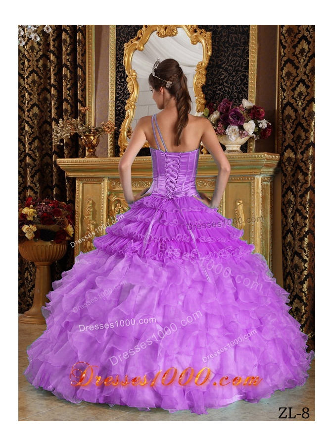 One Shoulder Organza Quinceanera Gowns with Beading and Ruffles
