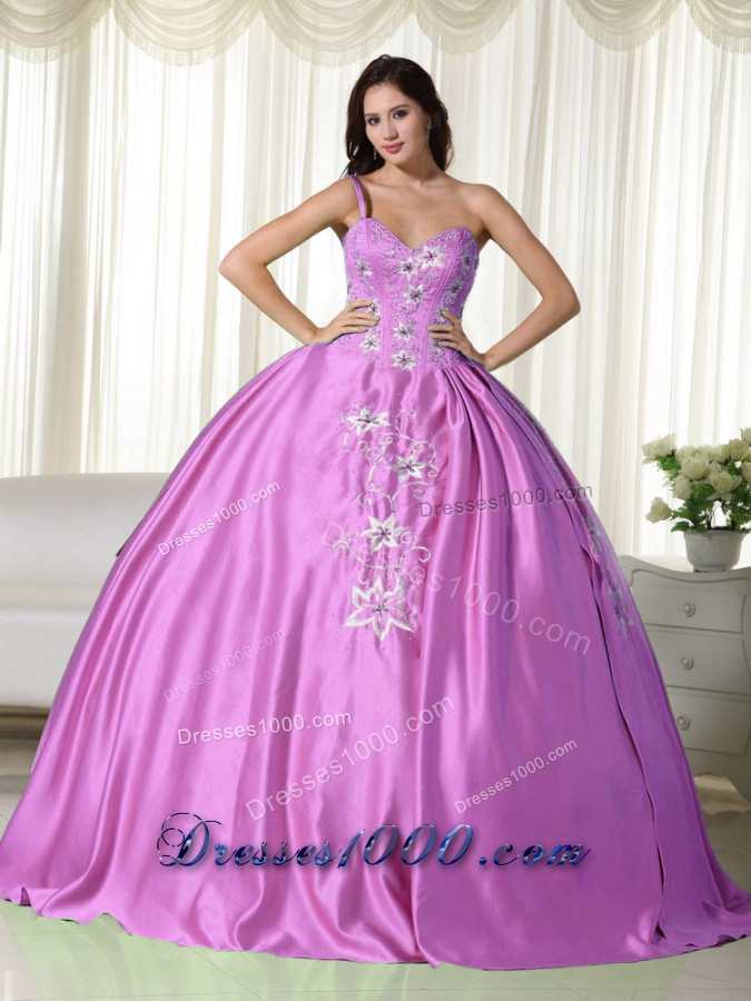 One Shoulder Taffeta Embroidery Decorate Quinceanera Dress for 2014
