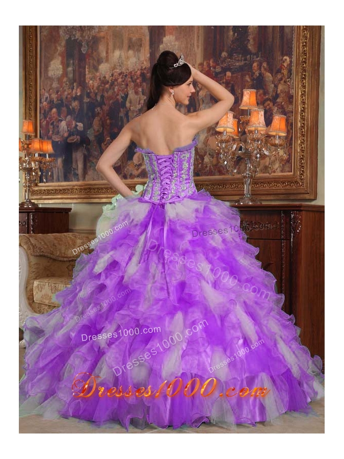 Princess Strapless Organza Sweet 15 Dresses with Ruffles and Appliques
