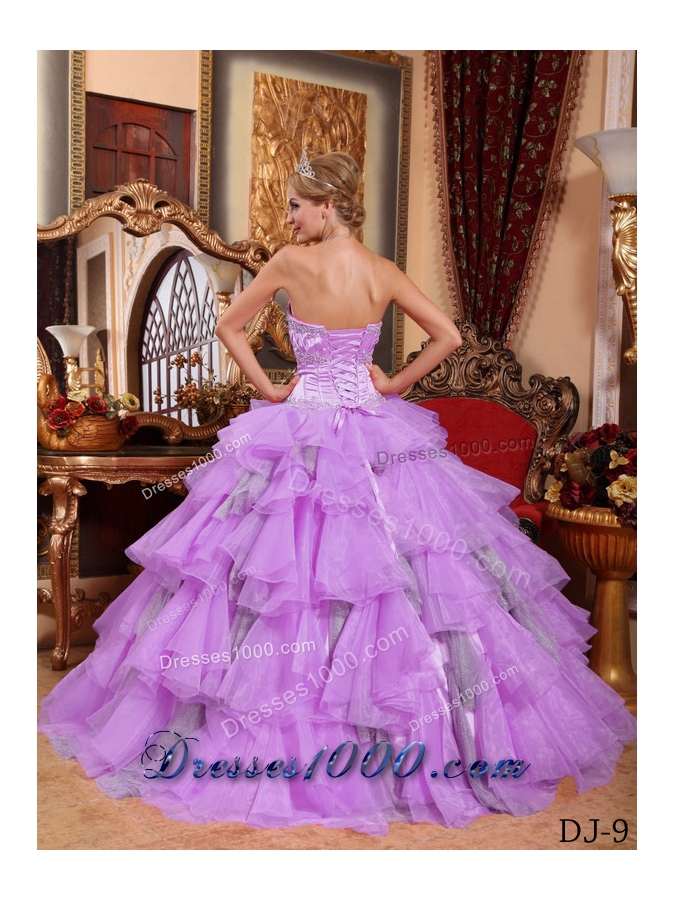 Princess Sweetheart Organza Lilac Sweet Sixteen Dresses with Layers