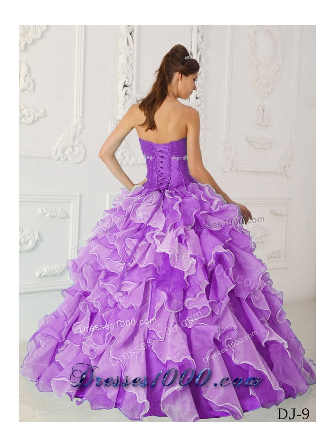 Princess Sweetheart Organza Ruffles and Beading for Lilac Quinceanera Dress