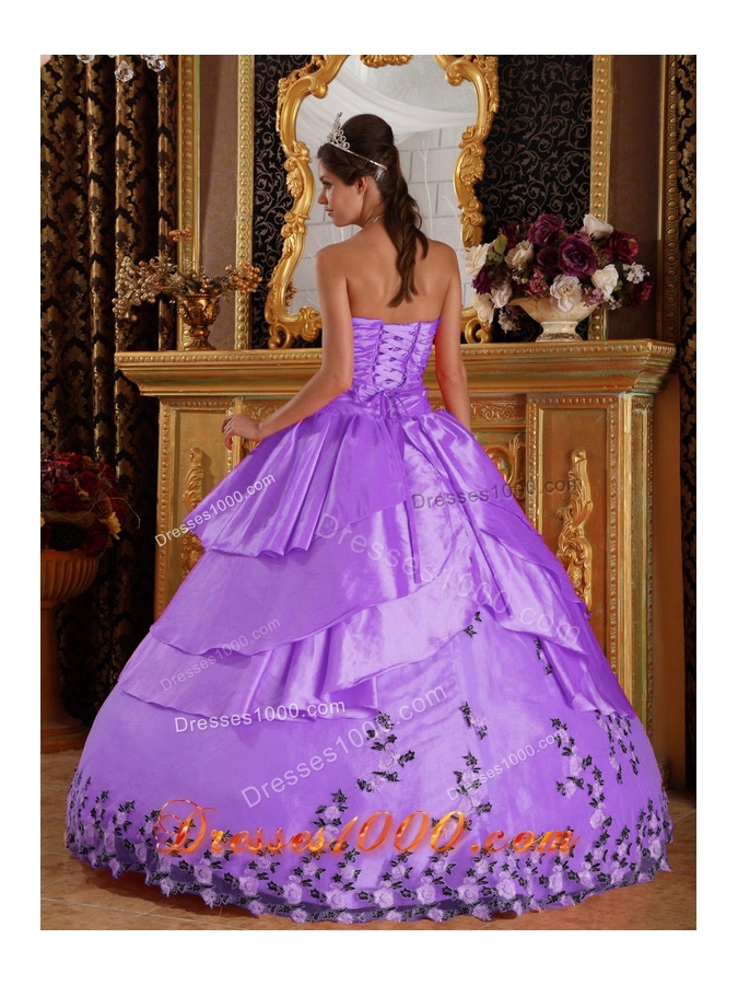 Princess Sweetheart Taffeta Appliques for Lilac Quinceanera Gowns
