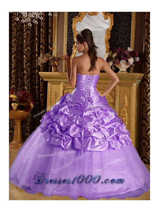 Princess Taffeta and Tulle Pick-ups for Lilac Quinceneara Dresses with Beading