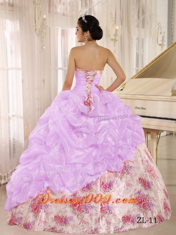 Printing Sweetheart Beaded and Pick-ups For Multi-color Quinceanera Dress
