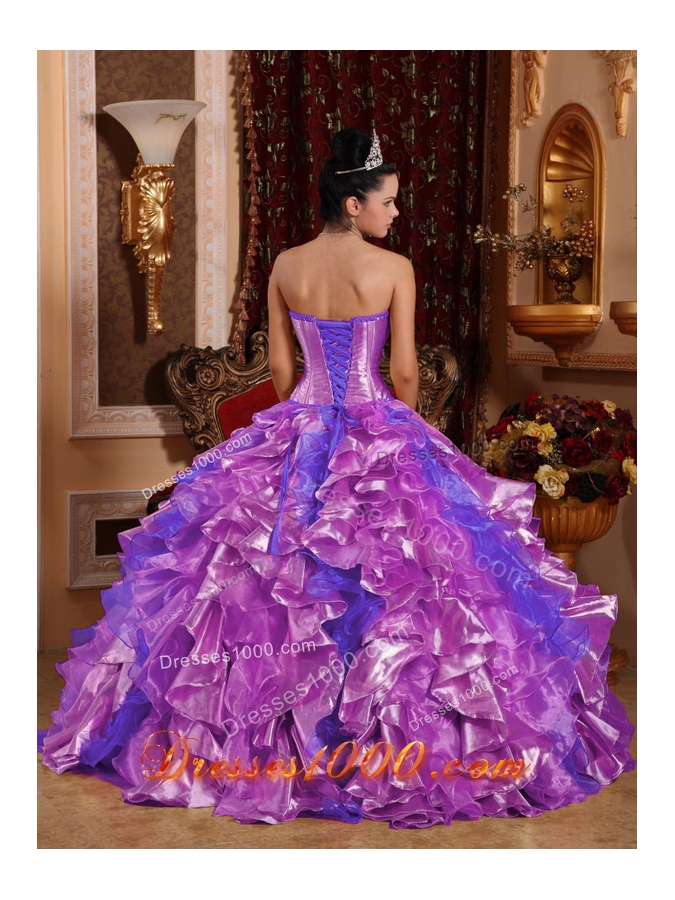 Puffy Strapless Lilac 2014 Quinceanera Gowns with Ruffles and Beading