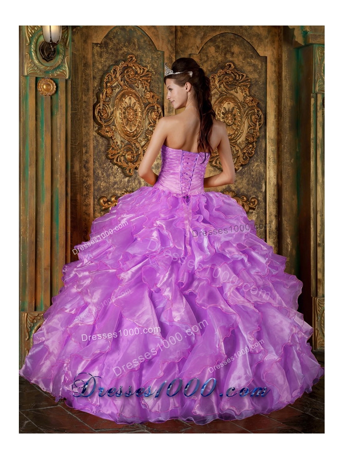 Strapless Beading and Ruffles Quinceanera Dress with Hand Made Flower