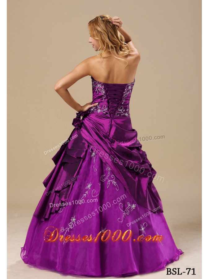 Strapless Embroidery Quinceanera Dresses with Hand Made Flowers and Pick-ups