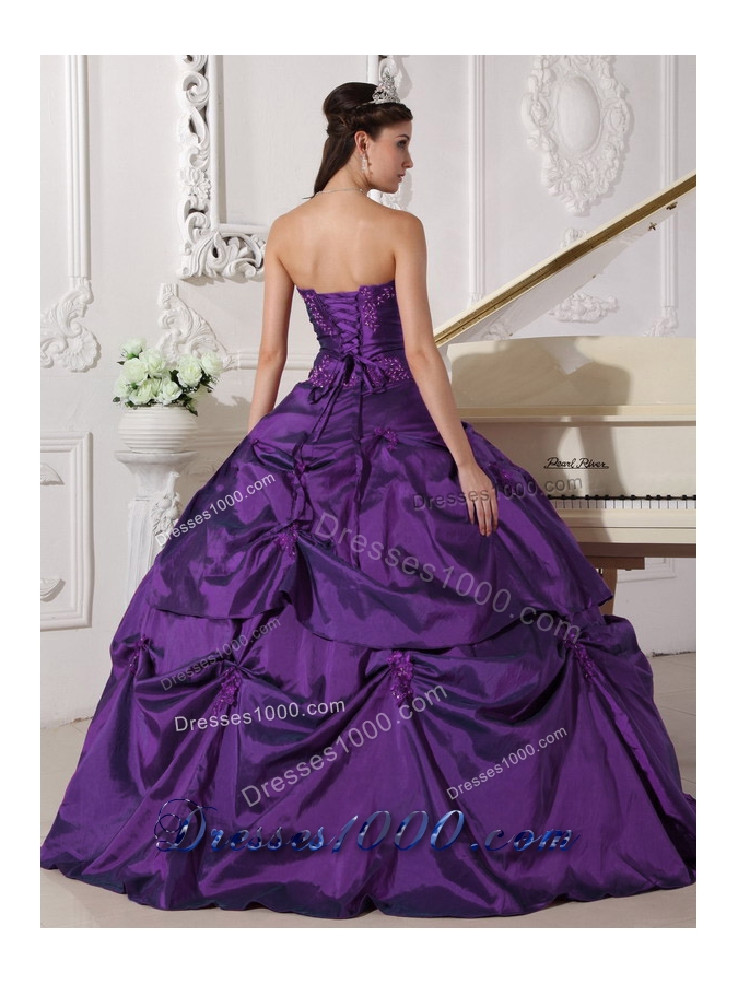 Custom Made Purple Sweetheart Quinceanera Dress with Appilques and Pick-ups