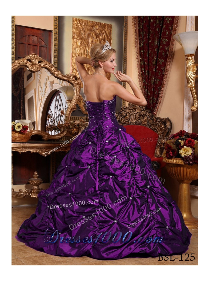 Eggplant Purple A-line Strapless Quinceanera Dress with Beading