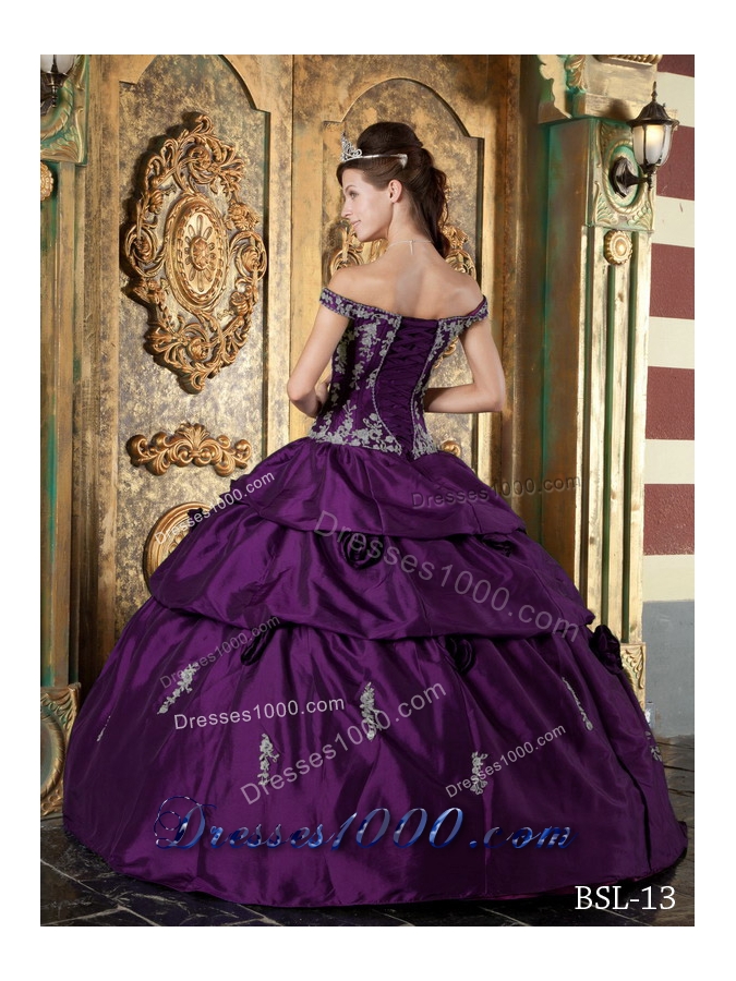 Eggplant Purple Ball Gown Off The Shoulder Quinceanera Dress with Appliques