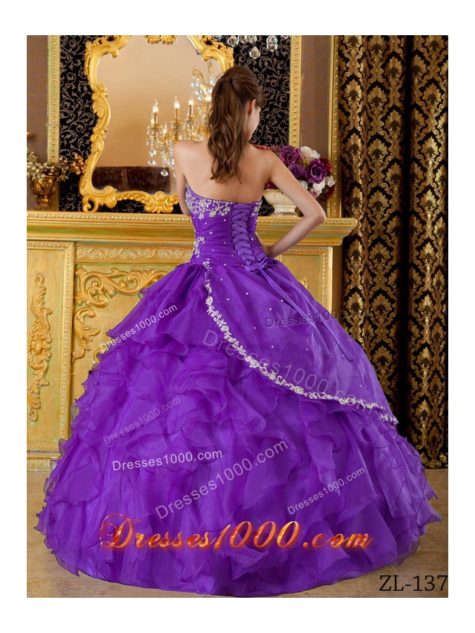 Eggplant Purple Ball Gown Strapless Quinceanera Dress with Appliques