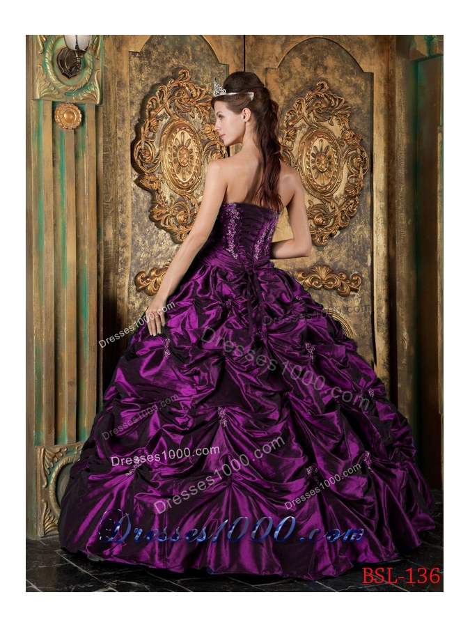 Eggplant Purple Ball Gown Sweetheart Quinceanera Dress with Picks-up