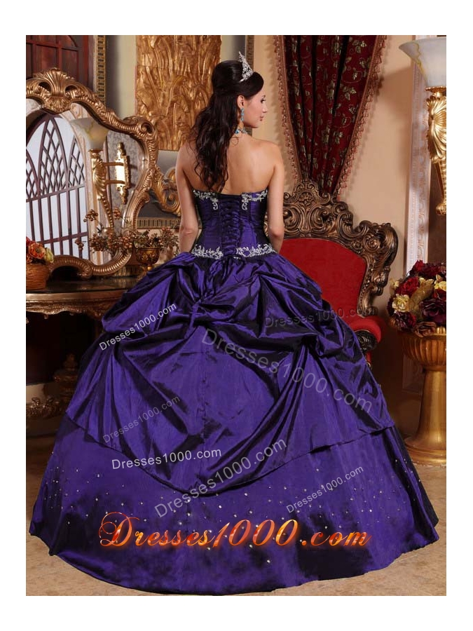 Fashionable Purple Puffy Strapless with Pick-ups and Beading for 2014 Quinceanera Dress