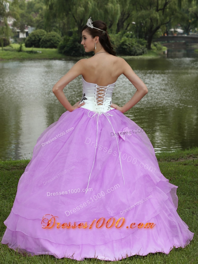 Lilac and White Strapless Quinceanera Dress with Embroidery Decorate