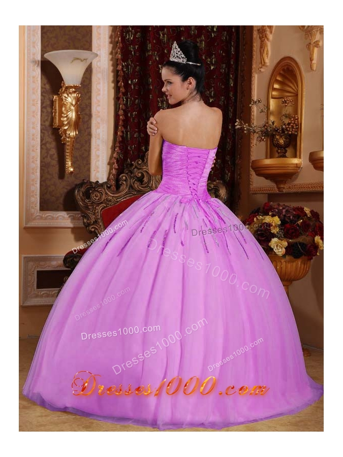 Lilac Ball Gown Sweetheart Tulle Quinceanera Gowns with Beading