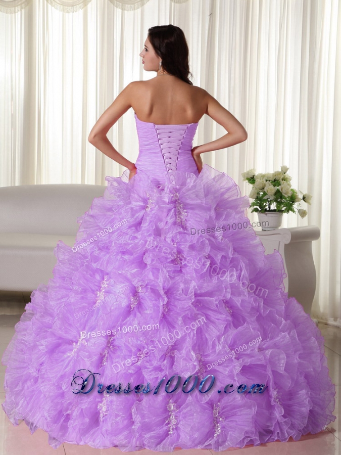 Lilac Strapless Organza Appliques and Ruffles Sweet Sixteen Dresses