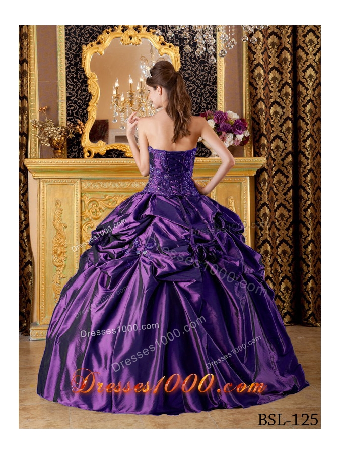 Purple Ball Gown Strapless Quinceanera Dress with Pick-ups Appliques