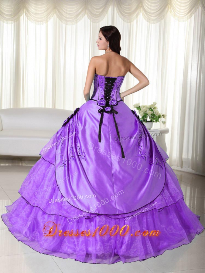 Strapless Organza Quinceanera Gown with Beading and Hand Made Flowres