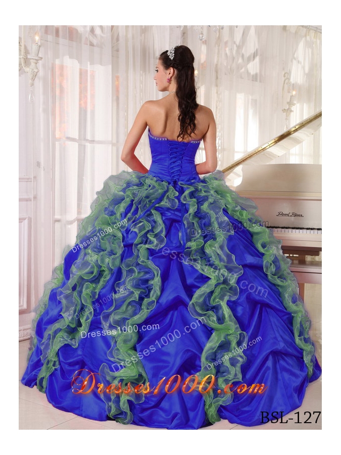 2014 Beautiful Puffy Strapless Beading Quinceanera Dress with Ruffles