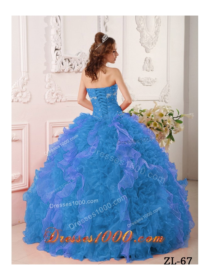 2014 Discount Aqua Blue Sweetheart Puffy Quinceanera Dress with Appliques and Beading