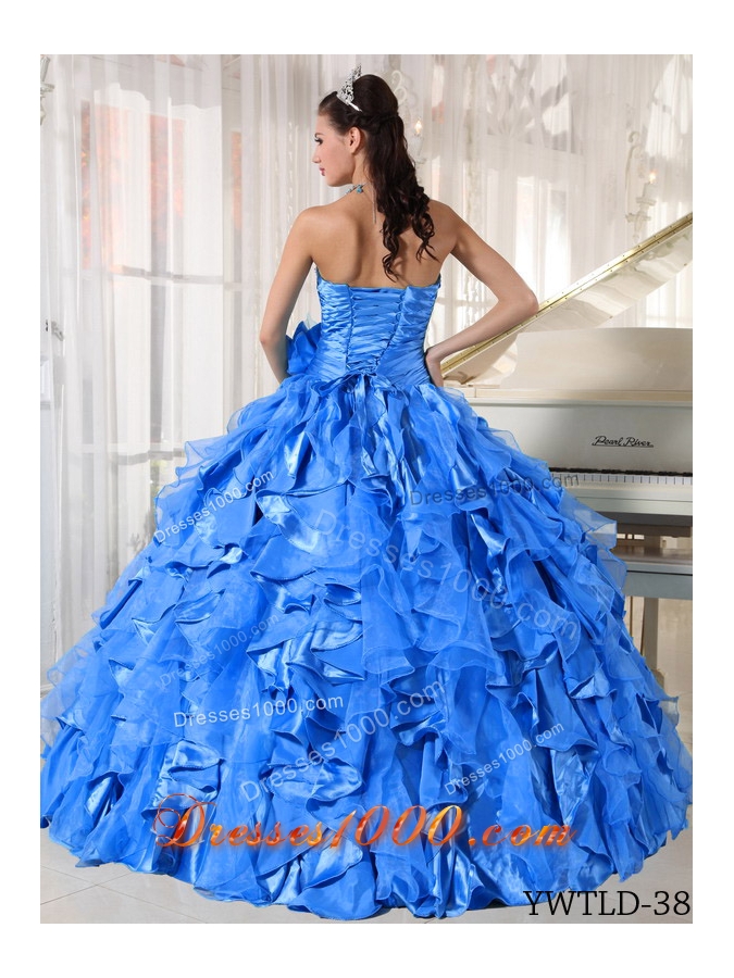 2014 Exquisite Blue Puffy Sweetheart Quinceanera Dress with Beading and Ruffles