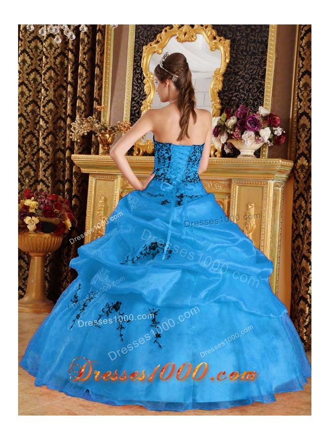 2014 Aqua Blue Puffy Sweetheart Quinceanera Dress with Pick-ups and Embroidery