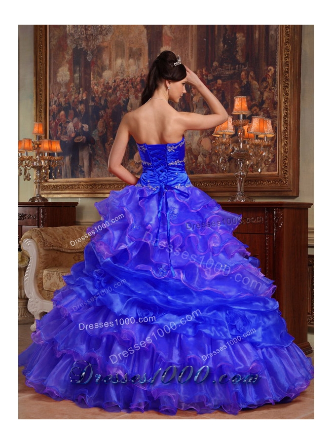 2014 Blue Ball Gown Sweetheart Quinceanera Dress with Ruffles and Beading