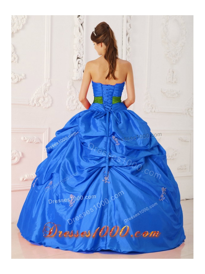 2014 Brand New Blue Puffy Strapless Beading and Sashes Quinceanera Dress