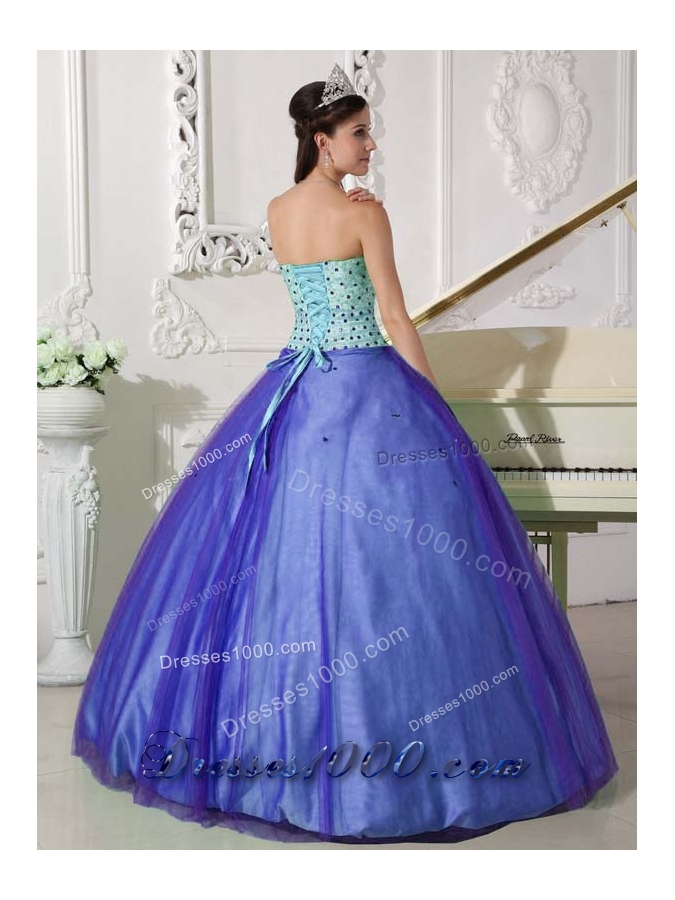 2014 Exclusive Blue Puffy Sweetheart Beading Quinceanera Dress