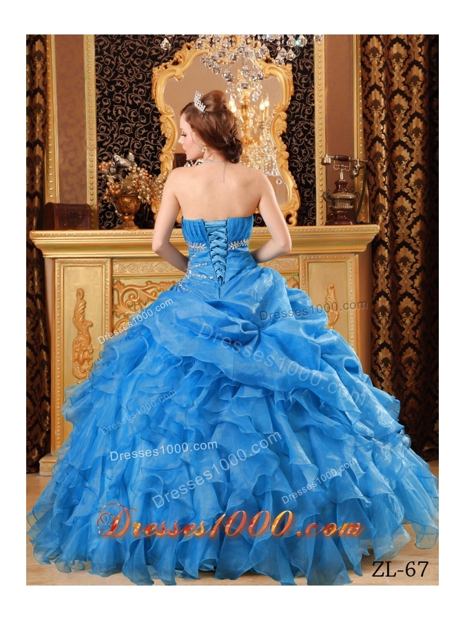 2014 Exquisite Teal Puffy Quinceanera Dress with Beading And Ruffles