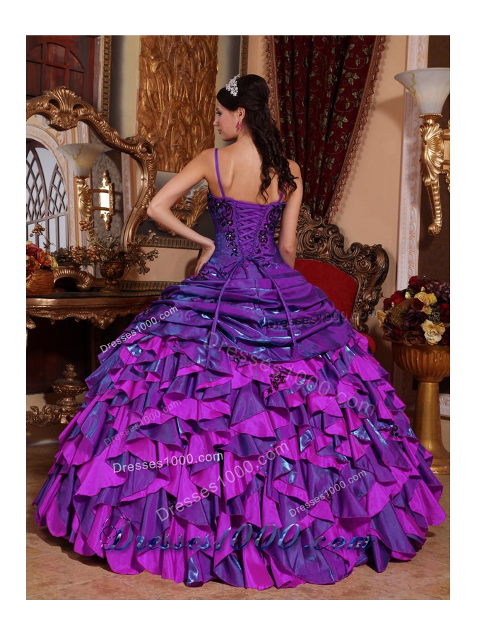 2014 New Trend Spaghetti Straps Quinceanera Dress with Black Appliques