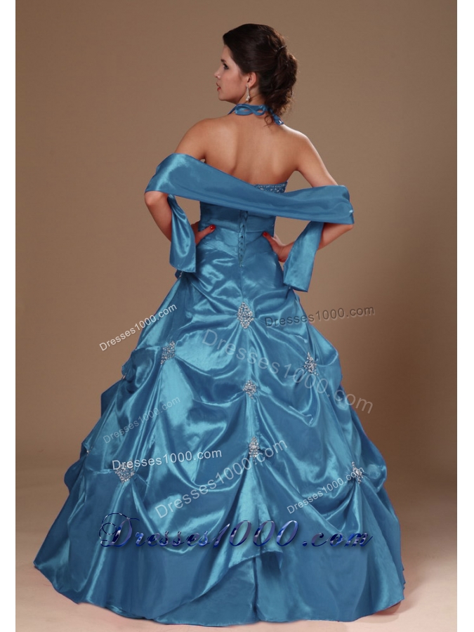 2014 Pick-ups Halter Quinceanera Dresses Princess in Teal