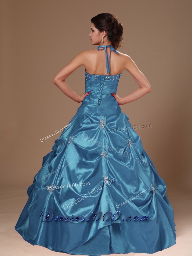2014 Pick-ups Halter Quinceanera Dresses Princess in Teal