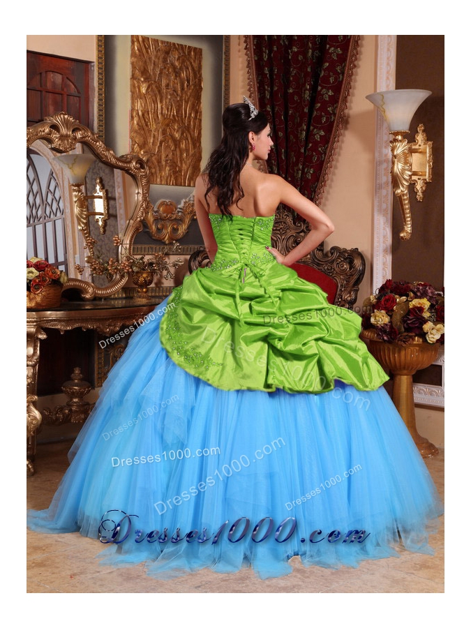 2014 Quinceanera Dress in Colourful Ball Gown Strapless with Appliques and Beading