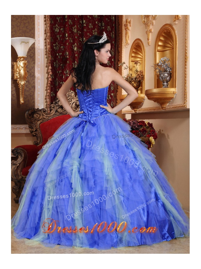2014 Royal Blue Puffy Sweetheart Beading Quinceanera Dress with Ruffles