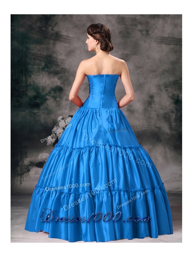 Aqua Blue Ball Gown Strapless Floor-length Taffeta Ruched Quinceanera Dress for 2014