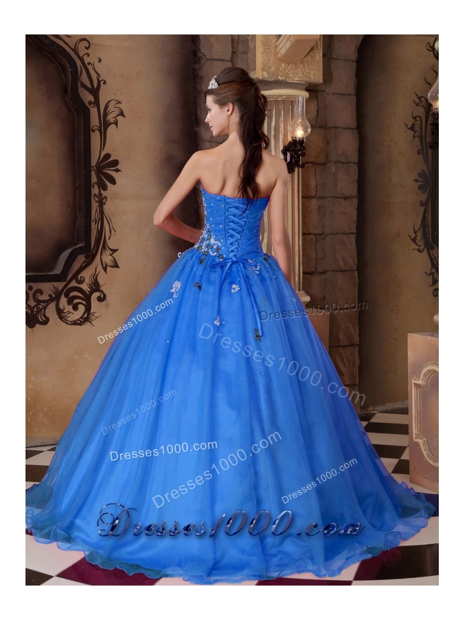 Blue Princess Sweetheart for 2014 Beading Quinceanera Dress with Appliques