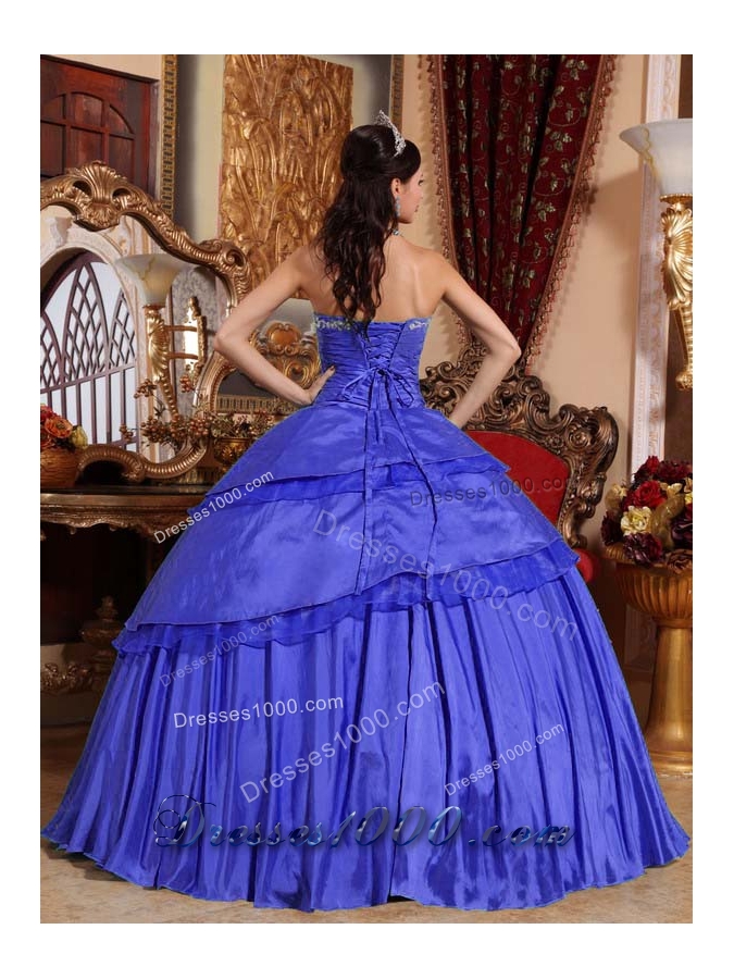 Blue Puffy Quinceanera Dress for 2014 Sweetheart with Appliques and Beading