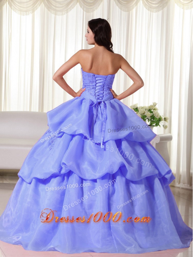 Blue Puffy Strapless Hand Flowers for 2014 Quinceanera Dress with Pick-ups