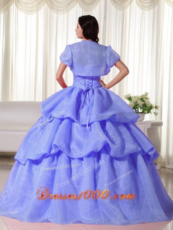 Blue Puffy Strapless Hand Flowers for 2014 Quinceanera Dress with Pick-ups
