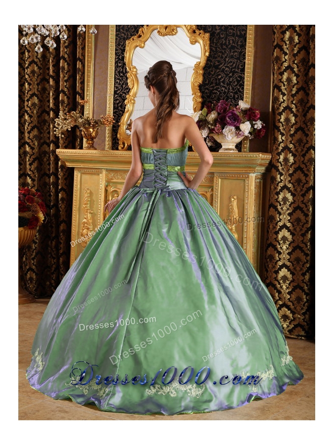 Brand New Appliques Quinceanera Dress in Olive Green Puffy Strapless for 2014