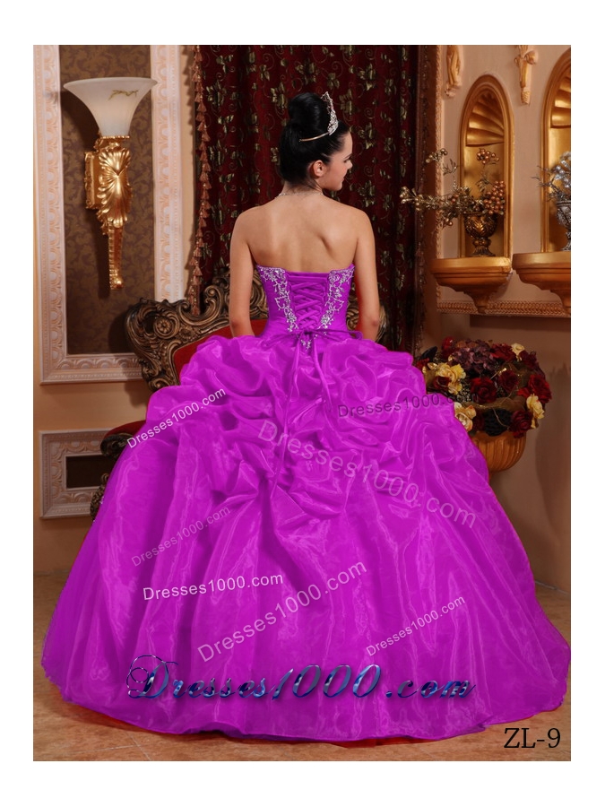 Elegant Sweetheart Organza Quinceanera Dress with Appliques and Pick-ups