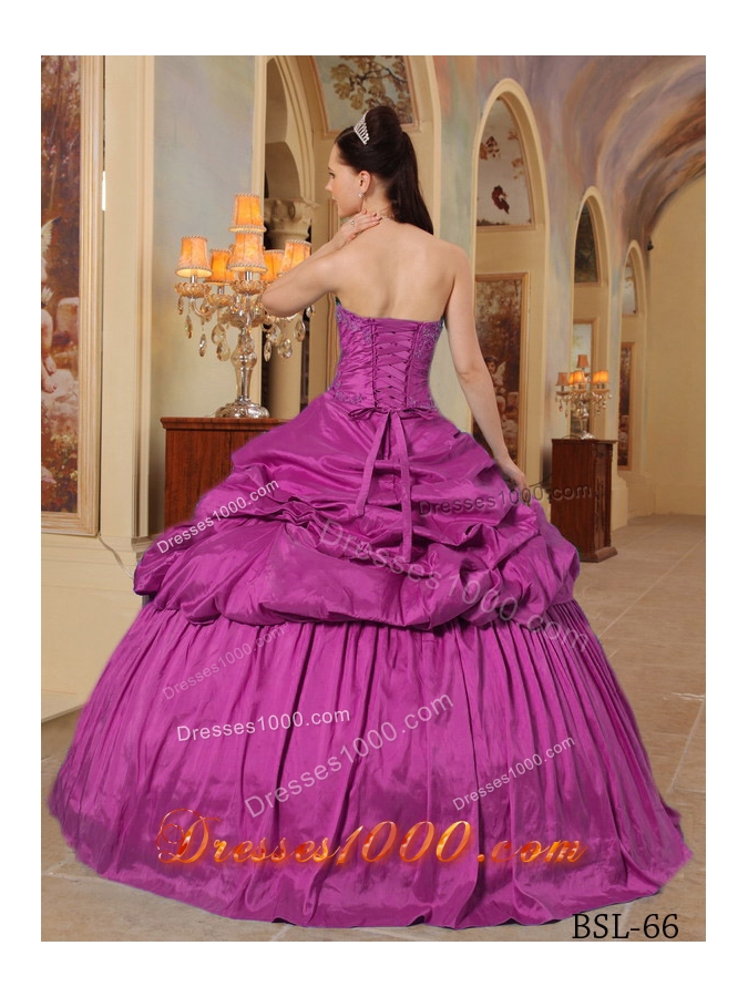 Fuchsia Ball Gown Sweetheart Floor-length Taffeta Beading Quinceanera Dress