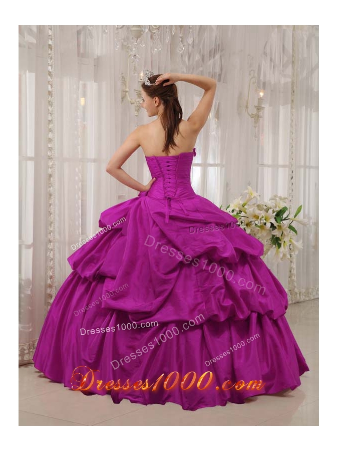Fuchsia Strapless Beading and Hand Made Flowers Sweet Sixteen Dresses