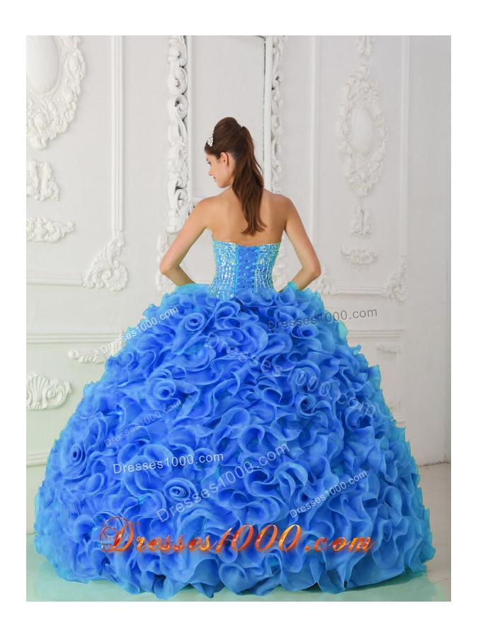 Organza Puffy Beaded for 2014 Royal Blue Quinceanera Dress with Strapless