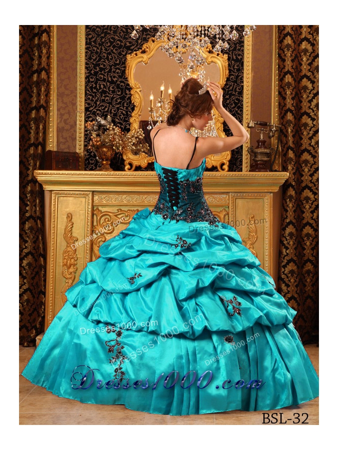 Simple Straps Baby Blue 2014 Quinceanera Dress with Appliques