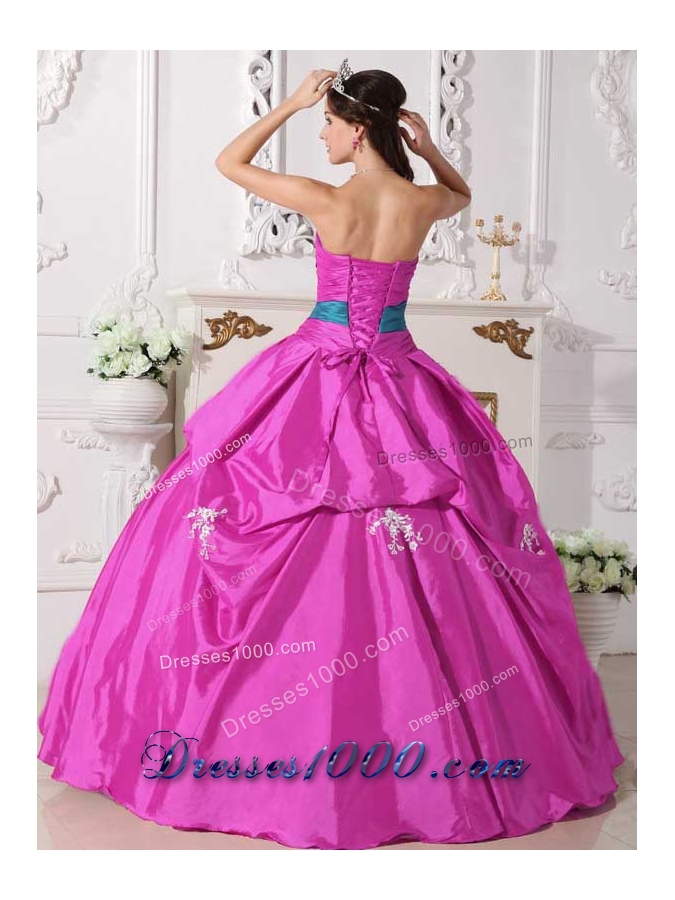 Strapless Taffeta Beading and Appliques Quinceanera Dress for Clearance