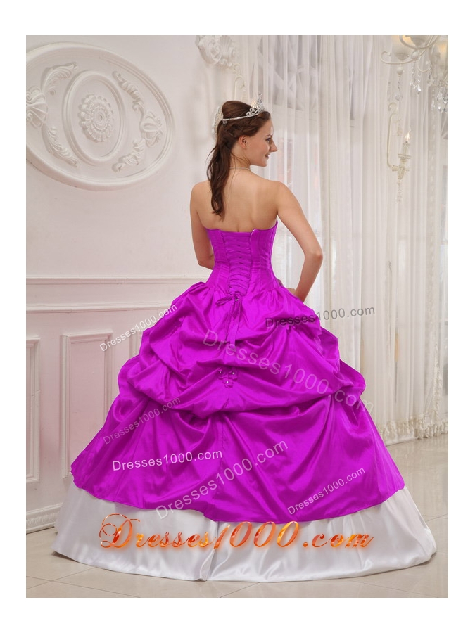 Sweetheart Beading and Pick-ups Quinceanera Dress in Fuchsia and White