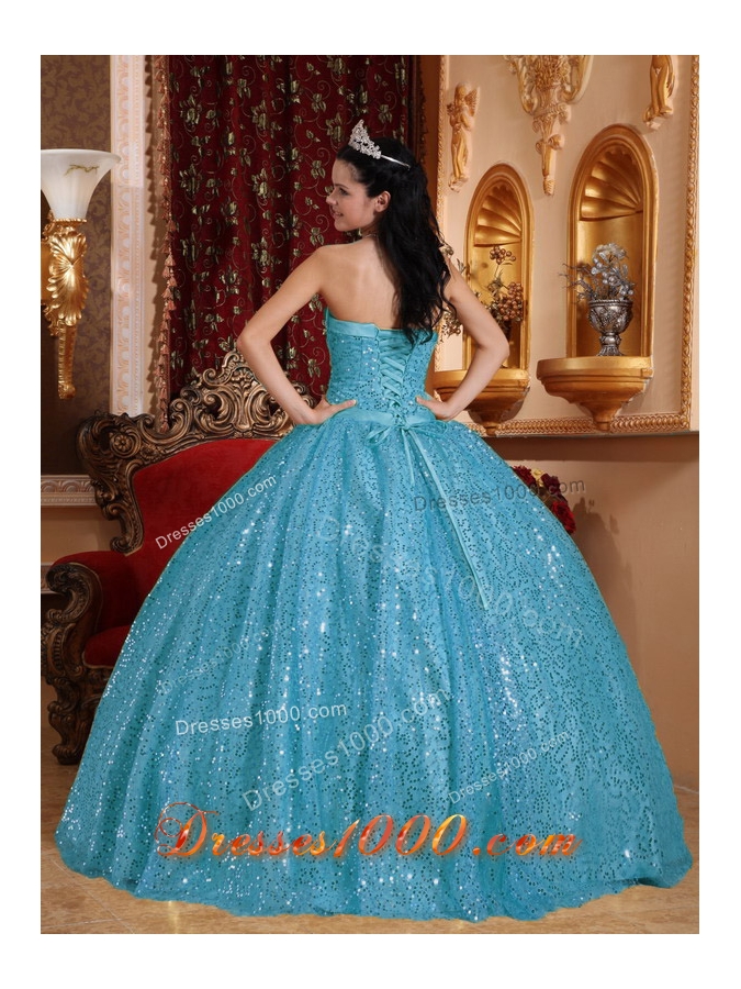 2014 Aqua Blue Puffy Sweetheart Beading Quinceanera Dress