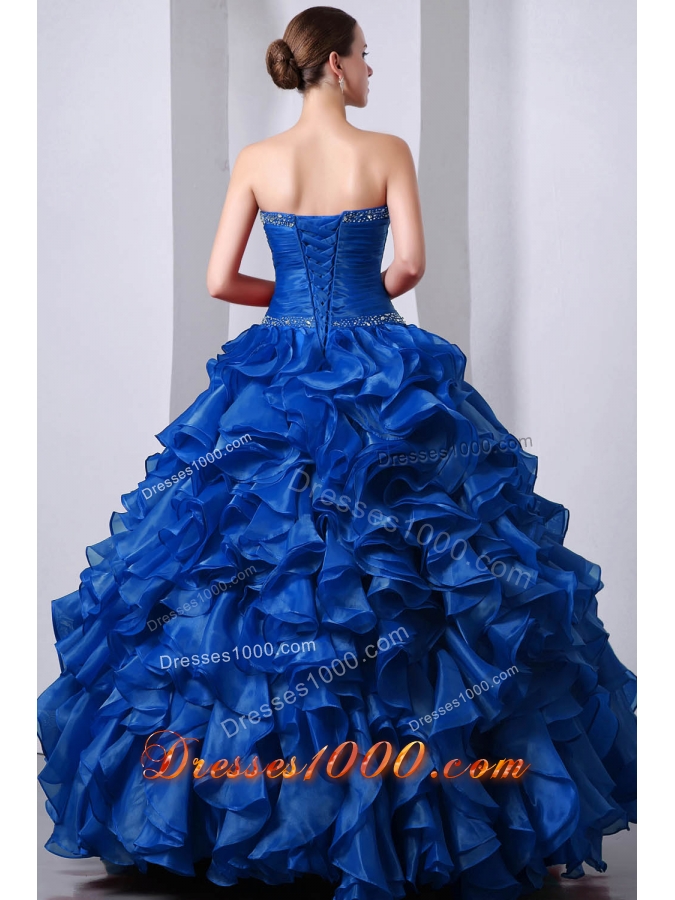 2014 Blue Princess Sweetheart Beading Quinceanea Dress with Rufffles